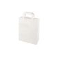 A PAPSTAR GmbH carrier bag made of white paper with a flat handle from the set "PAPSTAR 50 carrier bags" stands upright against a white background.