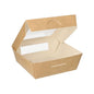 The PAPSTAR 25 gourmet boxes (square, cardboard with PLA window) from PAPSTAR GmbH show their white interior through a partially open lid and are made from sustainable materials against a white background.