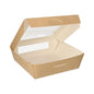 The PAPSTAR 25 gourmet boxes made of cardboard with a PLA window (square) from PAPSTAR GmbH are sustainable, environmentally friendly packaging for fresh foods – ideally presented on a simple white background.