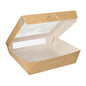 The PAPSTAR 25 gourmet boxes from PAPSTAR GmbH are rectangular cardboard boxes with a PLA window, shown open and empty, made from sustainable materials for environmentally friendly packaging on a simple white background.