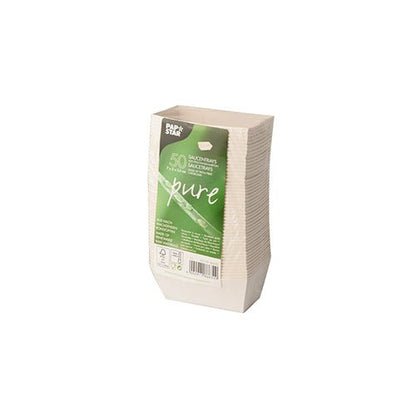 A pack of 50 white PAPSTAR "pure" sauce trays (3.5x3 cm), ideal for snacks, made from eco-friendly cardboard, in shrink wrap from PAPSTAR GmbH - perfect for use in the catering industry.