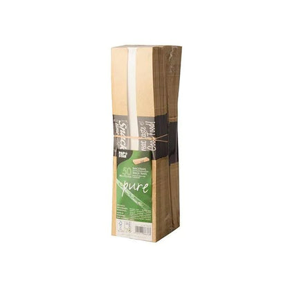 A stack of 50 snack trays by PAPSTAR GmbH, cardboard "pure" "Good Food", is bundled in packaging with green and white lettering and offers a sustainable serving solution for your kitchen. The trays stand upright against a white background.