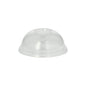 The PAPSTAR 100 dome lid, PLA "pure" round Ø 9.5 cm x 4.5 cm crystal clear from PAPSTAR GmbH is a clear dome lid with a central opening for food packaging, depicted on a plain white background.