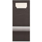 The PAPSTAR 520 cutlery pouches from PAPSTAR GmbH are black paper covers (20 x 8.5 cm) with three white/gray stripes at the bottom and a matching white napkin that is partially visible at the top.