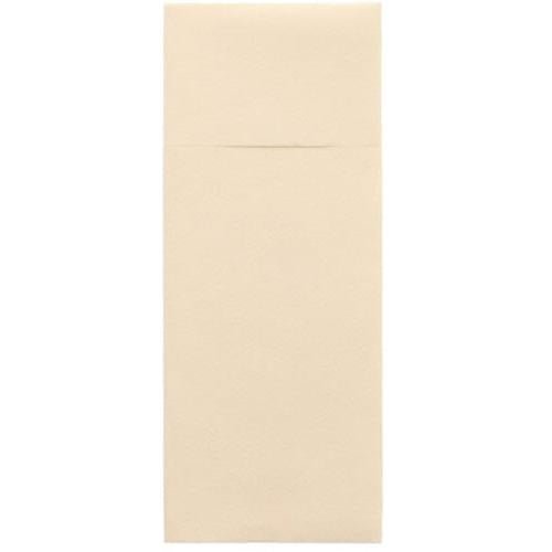 The Starpak 480 cutlery bags, Airlaid 40 cm x 33 cm with cutlery fold, are simple, light beige, rectangular envelopes with a flap at the top, ideal for the hygienic presentation of cutlery. Brand: Starpak.