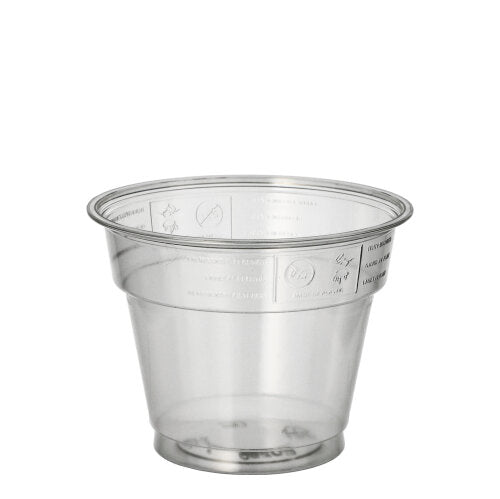 The Starpak 50 drinking cup "Hurricane" is a crystal-clear PET plastic cup with straight sides, a wide rim, and subtle embossing, depicted against a plain white background.
