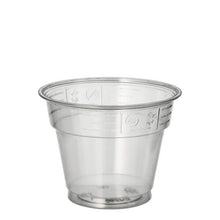 The Starpak 50 drinking cup "Hurricane" is a crystal-clear PET plastic cup with straight sides, a wide rim, and subtle embossing, depicted against a plain white background.