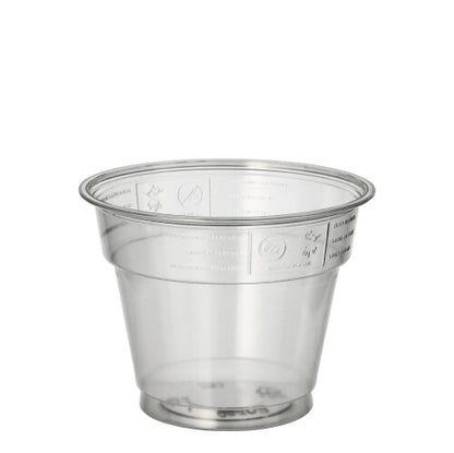 The Starpak 50 drinking cup "Hurricane" is a crystal-clear PET plastic cup with straight sides, a wide rim, and subtle embossing, depicted against a plain white background.