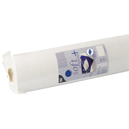 The Starpak tablecloth, fabric-like, fleece "soft selection plus" is a white tablecloth roll made of clear plastic with product information and a leaflet image on the packaging, combining durability and fabric-like feel for elegant tables.