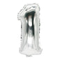 The PAPSTAR foil balloon (35 x 20 cm) in silver from PAPSTAR GmbH, shaped as the number one and photographed against a white background – ideal as an elegant decoration for any special occasion.