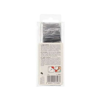On the back of the unopened packaging of the PAPSTAR foil balloon 35 cm x 20 cm silver from PAPSTAR GmbH are adhesive squares, a guide, a barcode, and an application image.