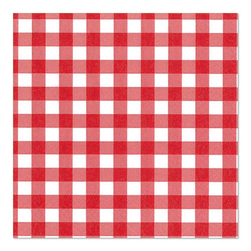 PAPSTAR 100 napkins, 3-ply (33 x 33 cm), from PAPSTAR GmbH – red and white checkered pattern in a timeless design, ideal for stylish table decorations.