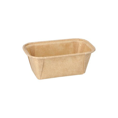 The rectangular, brown PAPSTAR baking molds "pure" (4x6.5x11 cm) made of paper with shrink wrap (50 pieces), from PAPSTAR GmbH, are presented against a white background.