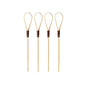 Four PAPSTAR 100 Fingerfood - Cocktail Picks from PAPSTAR GmbH with loop heads and dark brown wrapping, lined up on a white background - ideal for stylish serving at your next event.