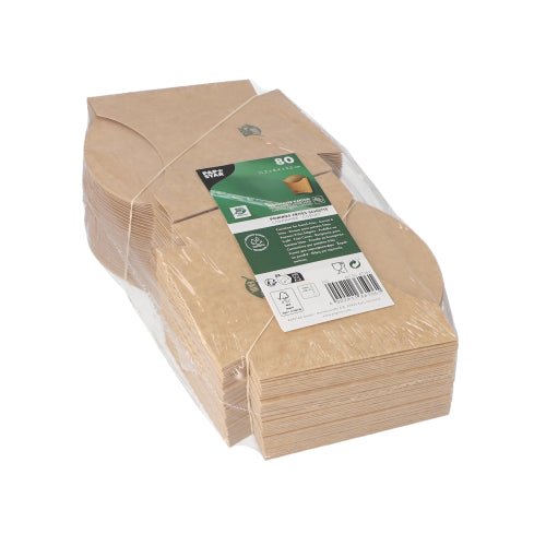 PAPSTAR French fries scoop (80 pieces), brown, 11x11.5 cm, made from 100% fair cardboard by PAPSTAR GmbH, packed in clear foil. Includes green-white label with product info - ideal for fast-food restaurants.