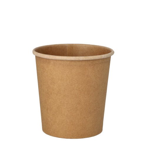 A simple, brown PAPSTAR soup cup round (9.8 cm, 470 ml) from PAPSTAR GmbH stands upright on a white background, highlighting its simple and eco-friendly design. The set contains 25 pieces - ideal for soups and practical use.