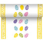 The PAPSTAR table runner, fabric-like Airlaid (24 m x 40 cm) from PAPSTAR GmbH features a white base with a yellow floral border and colorful Easter eggs - ideal for elegant table decoration at festive occasions.