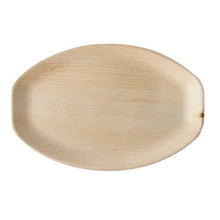 The PAPSTAR palm leaf tray "pure" oval, 37x25 cm, environmentally friendly and biodegradable (25 pieces), made from shrink wrap by PAPSTAR GmbH, is empty and photographed from above against a white background.