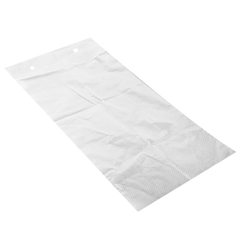 A large, rectangular Starpak 2000 flat bag made of transparent CPP with flame perforation and two round holes at the top edge lies flat on a white surface. The bag has a subtle surface pattern.