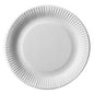 A round, white PAPSTAR cardboard plate (Ø 23 cm) from PAPSTAR GmbH, eco-friendly and stable, viewed from above with a fluted edge on a white background (Box: 200 pieces).