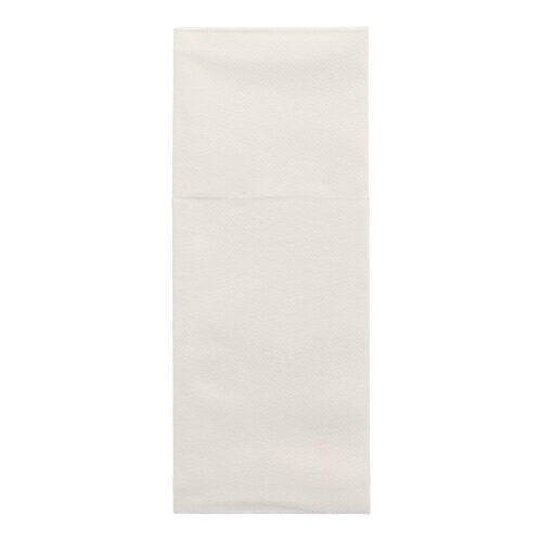 The Starpak 100 cutlery pouches, airlaid 40 cm x 48 cm with cutlery fold, are neatly folded and presented against a plain white background - ideal for elegant table decoration.