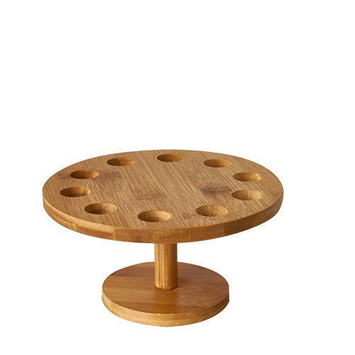 The PAPSTAR GmbH holder for cone bags made of round bamboo (Ø 18 cm) offers space for 10 bags and is ideal for stylish presentation of dishes and snacks.