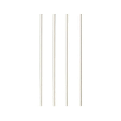 Four PAPSTAR 100 straws, paper "pure" (Ø 6 mm, 20 cm) from PAPSTAR GmbH are arranged vertically on a white background, highlighting their eco-friendly and biodegradable alternative for environmentally conscious drinking.