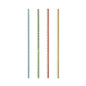 Four PAPSTAR paper straws (Ø 6 mm, colorful zigzag pattern in blue, green, red, and yellow) by the brand PAPSTAR GmbH are arranged vertically on a white background. The pack contains 100 eco-friendly straws.