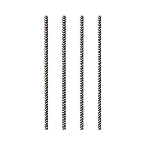 Four PAPSTAR 100 paper straws (Ø 6 mm) by the brand PAPSTAR GmbH are black and white striped and arranged vertically on a plain white background.