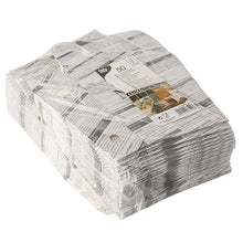A pack of 50 PAPSTAR French fries scoops "Newsprint" with foldable lids made of paper/cardboard and foil with black-and-white newspaper print. Ideal for serving French fries. Brand: PAPSTAR GmbH.