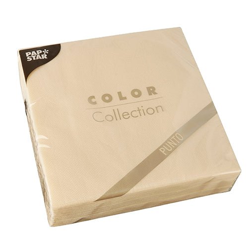 A sealed package containing 30 PAPSTAR-Napkins, 2-ply “PUNTO” 1/4-fold (38 x 38 cm), from the PAPSTAR GmbH, featuring a dotted pattern design and transparent plastic packaging.