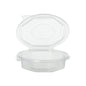The Starpak 50 packaging cups with hinged lids are transparent, octagonal cups made of polypropylene with a practical hinged lid, depicted open against a white background.