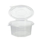 The Starpak 50 packaging cup with hinged lids is an octagonal, transparent PP food container with a hinged lid and vertical side ribs. It is sold empty.
