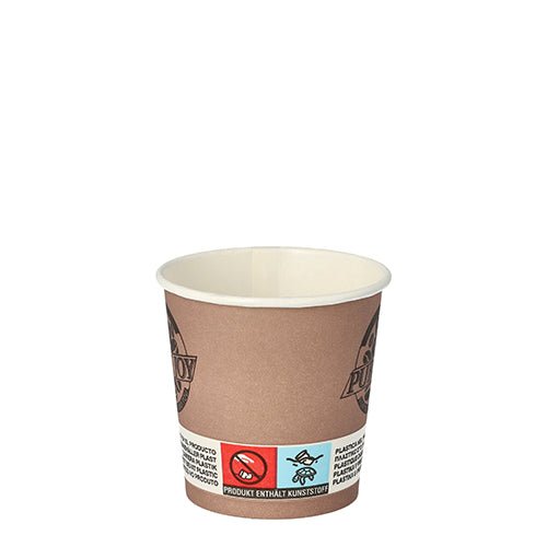 A single PAPSTAR purple "Pure Joy" paper drinking cup (Ø 6 cm, 20 pieces) by PAPSTAR GmbH stands upright on a white background, showing its purple exterior, white interior, and branding at the bottom.