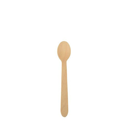 A single PAPSTAR wooden spoon "pure" (11 cm) made of wood with a round spoon head and straight handle lies centrally on a white background. Ideal for coffee and desserts, 10 pieces per bag, by PAPSTAR GmbH.