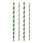 Four PAPSTAR paper straws Ø 6 mm, 20 cm with black-and-white stripes are arranged in a row on a white background. The biodegradable straws from PAPSTAR GmbH are a sustainable choice for your drinks.