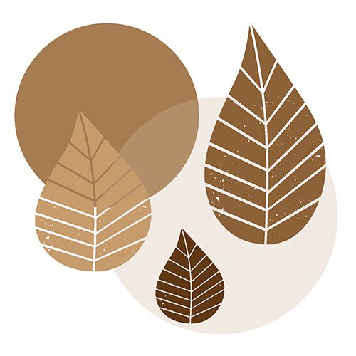 The 20 napkins (40 x 40 cm, 3-ply, 1/4-fold) from PAPSTAR GmbH feature three brown leaves with white veins over beige and brown circles on a white background in a simple geometric design.