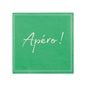 The PAPSTAR 20 napkins (25x25 cm, three-ply, 1/4 fold) from PAPSTAR GmbH present a green design with white stitching and the inscription "Apéro!" - ideal for stylish table decoration at any gathering.
