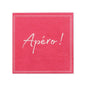A red napkin from PAPSTAR GmbH, 25x25 cm, 3-ply, with a dotted edge and “Apéro!” in white cursive in the center. Pack of 20 pieces (1/4-fold).