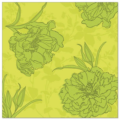 The PAPSTAR 50 napkins "ROYAL Collection" 1/4-fold 40 x 40 cm from PAPSTAR GmbH are perfect for festive occasions with their green floral motifs on a yellow-green background, adding an elegant touch to any table.