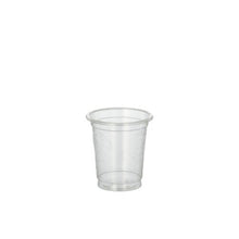 A clear, small PAPSTAR 40 glasses for shot plastic cup from PAPSTAR GmbH with a slightly flared rim stands centered on a plain white background.