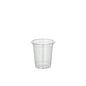 A clear, small PAPSTAR 40 glasses for shot plastic cup from PAPSTAR GmbH with a slightly flared rim stands centered on a plain white background.