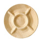 A round, light palm leaf ashtray from PAPSTAR GmbH made from environmentally friendly material with three grooves for cigarettes, top view on a white background. Product: PAPSTAR 6 plates, palm leaf "pure" 5-divided.