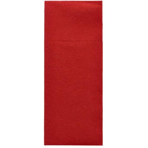 The Starpak 100 cutlery pouches are red, textured Airlaid paper napkins (40 x 33 cm) with a horizontal fold, perfect for cutlery pouches in restaurants.