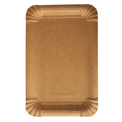 A rectangular white PAPSTAR 250 plate made of cardboard "pure" from PAPSTAR GmbH, with slightly raised edges and folded corners, photographed from above against a white background.