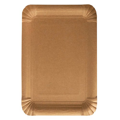 A rectangular white paper tray, PAPSTAR 250 plate "pure" square white from PAPSTAR GmbH, made of virgin fiber board with slightly raised folded edges and rounded corners, depicted from above on a white base.