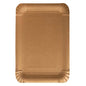 A rectangular white paper tray, PAPSTAR 250 plate "pure" square white from PAPSTAR GmbH, made of virgin fiber board with slightly raised folded edges and rounded corners, depicted from above on a white base.