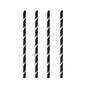 Four PAPSTAR 100 shake straws made of paper (Ø 8 mm) from the brand PAPSTAR GmbH with black and white diagonal stripes are arranged vertically on a white background - stylish and environmentally friendly.