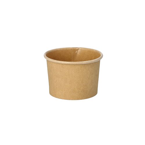 Against a white background is an empty PAPSTAR 50 portion cup made of brown, recyclable cardboard from PAPSTAR GmbH – simple, round, without lid or markings, ideal for the catering sector.