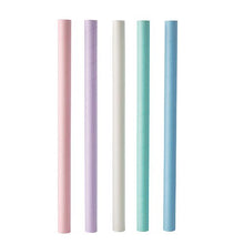 Five PAPSTAR bubble tea paper straws (Ø12mm, 20cm) in pink, lavender, white, mint green, and light blue stand upright in a row against a plain white background. Brand: PAPSTAR GmbH. Package: 200 pieces.